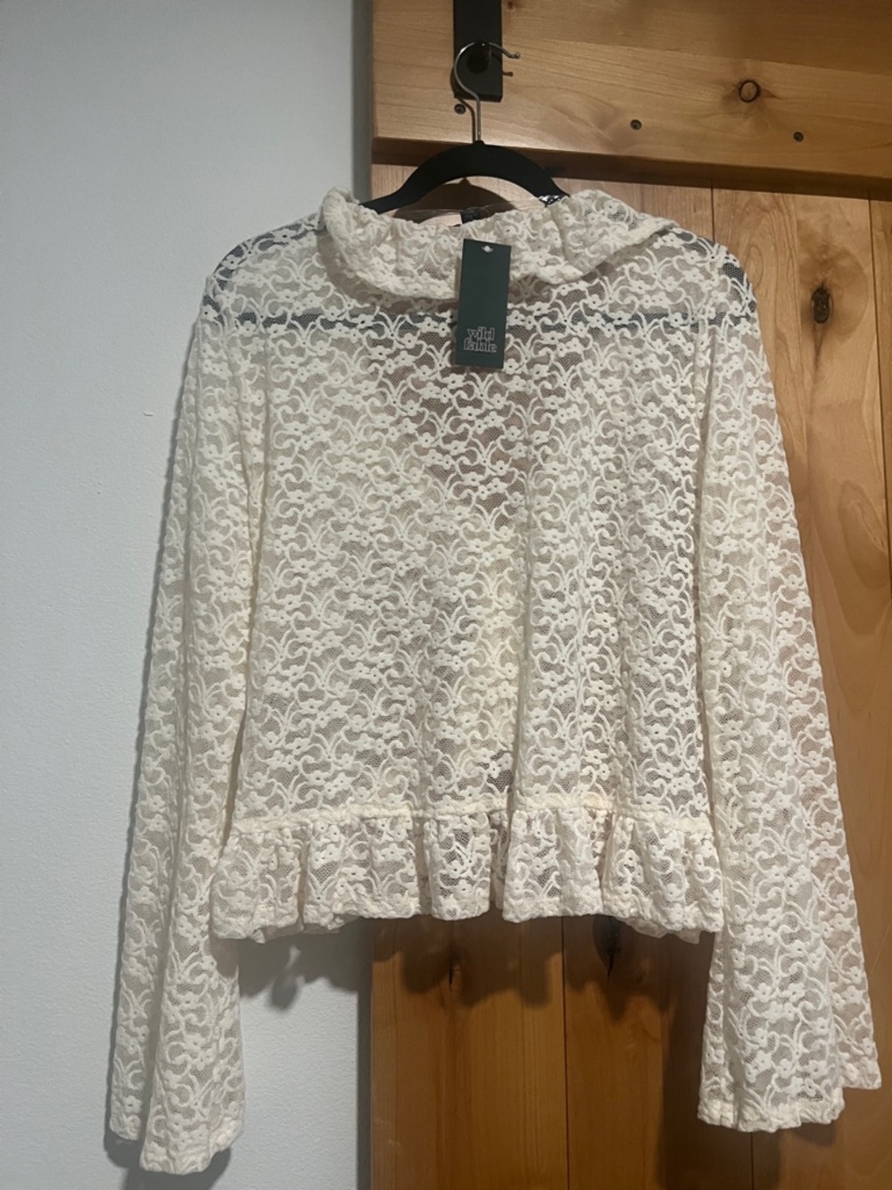 New Ivory Lace Ruffle-Front Blouse - Picture 2 of 3